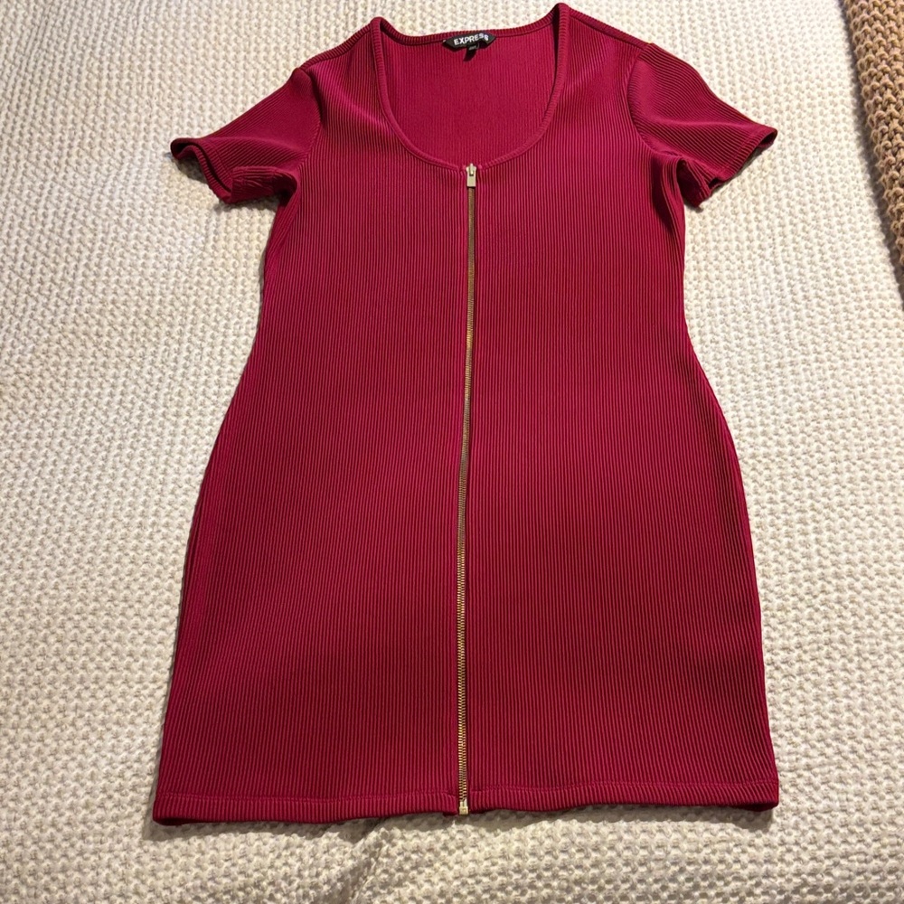 Red Zip-Front Bodycon Dress